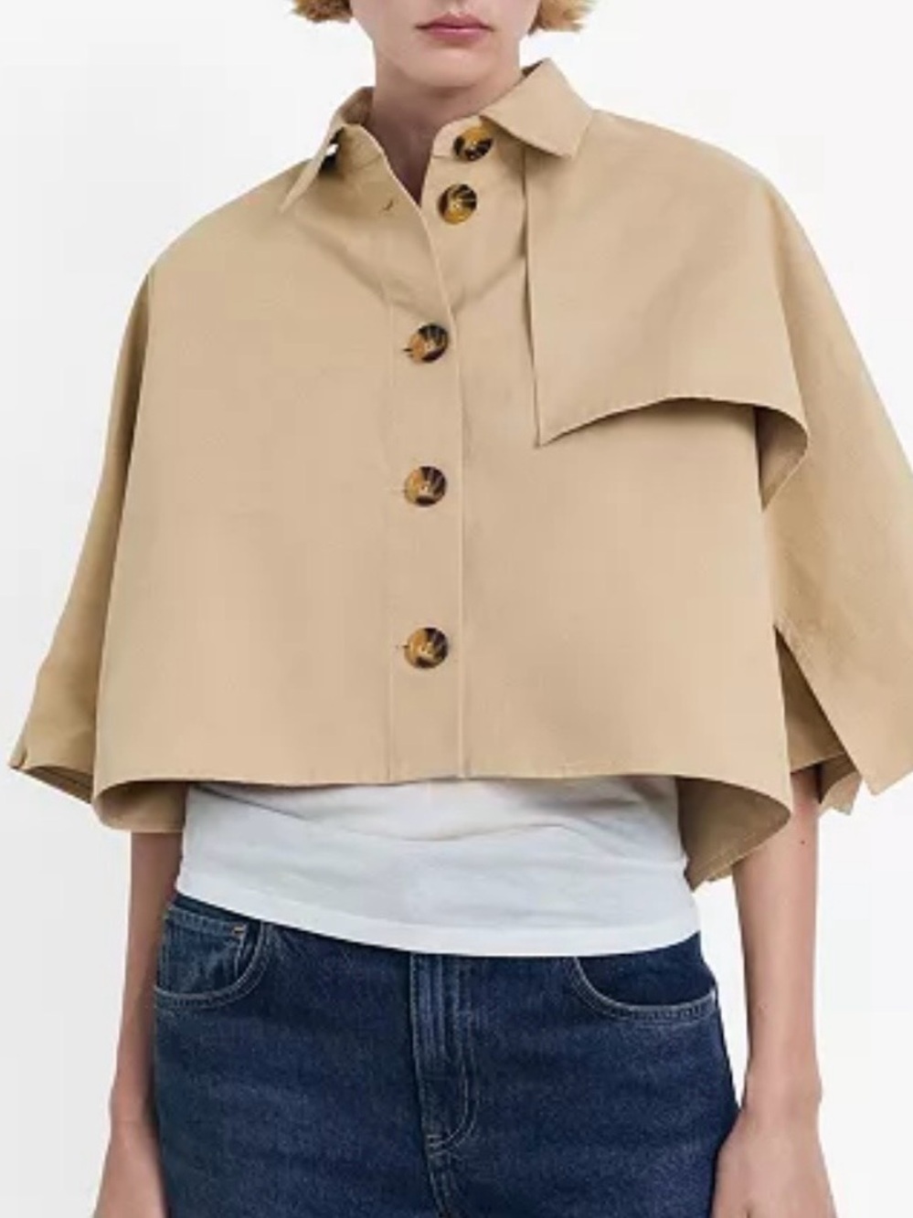 NWT House of Harlow 1960 Cropped Cape Trench Jacket Tan Beige One Size
